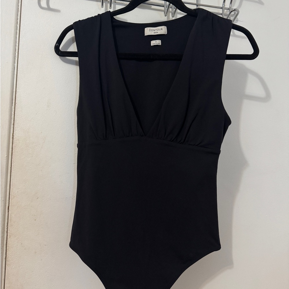 Babaton black Sleeveless Bodysuit with Deep V-Neckline